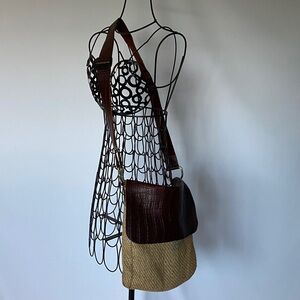 Western burlap and leather shoulder bag